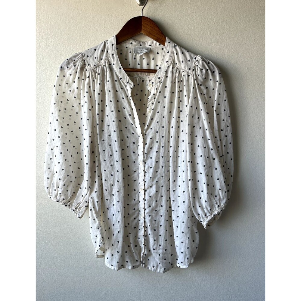 Lucky Brand Womens Shirt Small Button Blouse Lace Flowy Boho SHEER See through
